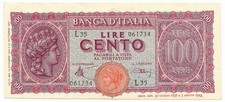 100 LIRE ITALIA TURRITA TESTINA 10/12/1944 SUP-