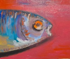 Testa di sardina olio dipinto