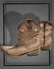 Stivali da cowboy Jeffrey Campbell marrone chiaro, pelle, taglia 7, made in Spain nuovi