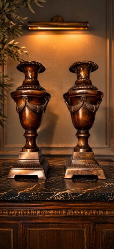 Coppia urne vasi - vasi, bronzo