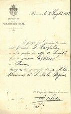LUCHE A. lettera autografa su carta intestata Ministero della casa di s.m. Roma