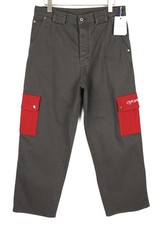 Off-White Script Canv Cargo Pantaloni Uomo W32 Rosso Lino Cargo Tasche RRP550