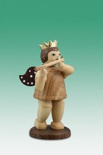Angelo Musicante Con Flauto Traverso Corona Natura Altezza Circa 6cm Nuovo Legno