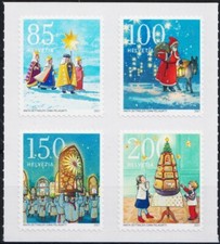Svizzera 2021 Albero di Natale Babbo Natale Auguri Canti Musica Magi Asino 4v MNH