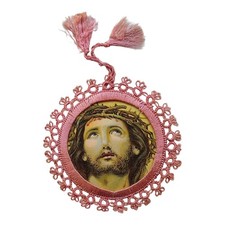 *HH* Antico Ex Voto Scapolare Stoffa Religioso Votivo Sacro Volto Gesù Cristo 