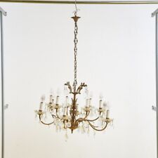 lampadario in metallo con gocce in vetro anni 40