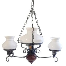 Lampadario In Legno Vetro Bianco Ferro Battuto 4 Luci Lanterna Rustico Taverna