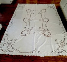 Tovaglia Vintage Francese Shabby Chic Bianco Cotone Ritagliato Pizzo 67” X 82”
