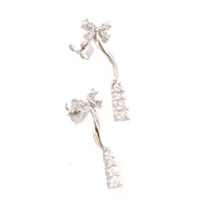 Orecchini da donna pendenti con piccolo fiocco oro bianco 18 kt 750 e zirconi