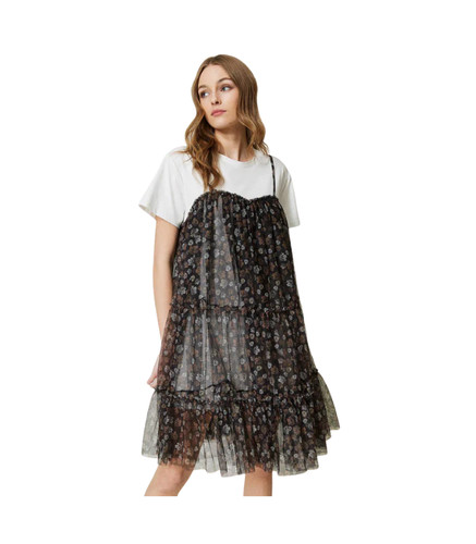 Abito corto tulle fiori - abito, a
