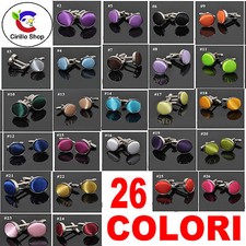 GEMELLI UOMO CAMICIA POLSO ACCIAIO CERIMONIA BLU NERO VIOLA ROSA TURCHESE