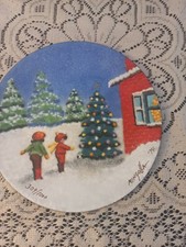 DOMINIC Mingolla smalto su rame scena invernale con piastra bambini firmata #309/1000