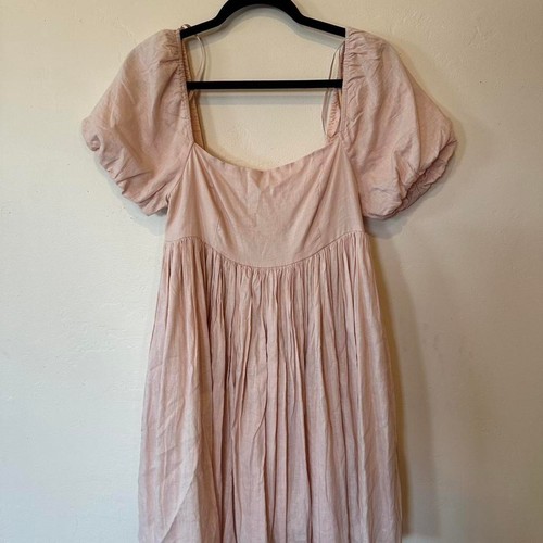 Abito lino rosa mabel con - rosa,