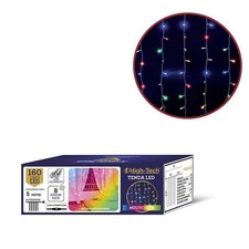 TENDA LUMINOSA NATALE 160 LED MULTICOLOR 2X2 MT, 8 GIOCHI LUCE, CAVO 5 MT
