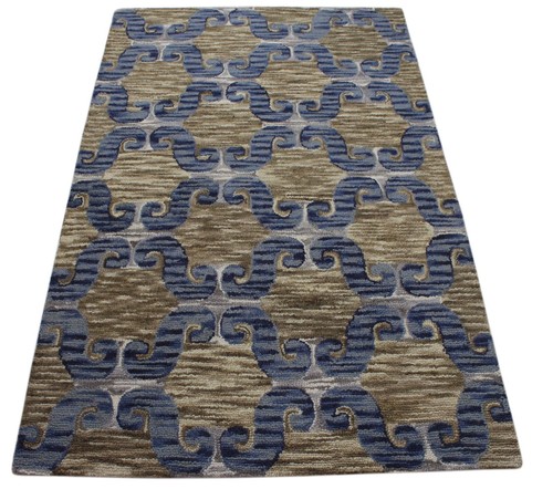 Tappeto blu marrone 100 lana - 100%,