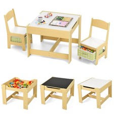 RELAX4LIFE 3 in 1 Tavolino e Sedie per Bambini in Legno Tavolo con Piano