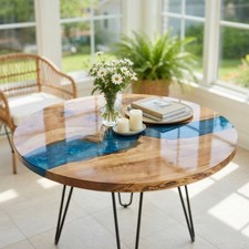 Tavolo Live Edge legno e blu