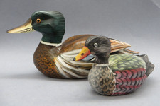 COPPIA ANATRE PAPERE IN LEGNO DIPINTE A MANO -