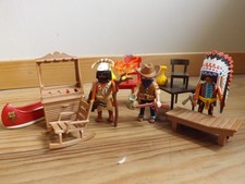 Lot Playmobil - Far-West Western cow-boy et indien canoe armes meubles mobilier