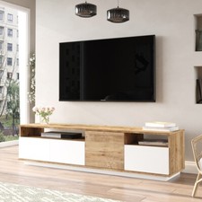 Mobile Porta Tv Da Terra 180x45x45 Bianco E Rovere Con Vani Force Per Salotto