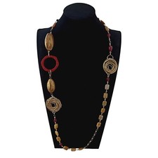 collana lunga pietre dure giada gialle e agata rosso rubino bigiotteria etnica