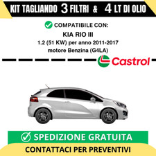 Tagliando per KIA RIO III 1.2 51 kw - 4 Lt di Castrol + 3 Filtri anno 2011-2017