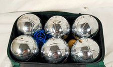 Boules Bocce Set 6 Palline Metallo Argento Custodia Imbottita Cric Legno Misuratore