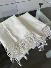 Set 2 ASCIUGAMANI LINO Colore Bianco Damascato con frange