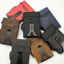 Portafoglio Porta Carte Minimalista in Pelle - Custodia RFID Pop-Up in Metallo con Fermasoldi