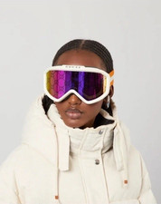 Occhiali da sci iniezione maschera specchiata Guccissima Guccissima nuovi con etichette $1030 - avorio/arancione