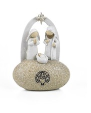 Presepe Gruppo Natività con Capanna Stilizzato su Roccia 12cm in Resina