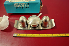 Vintage Salt and Pepper mustard set with stand
