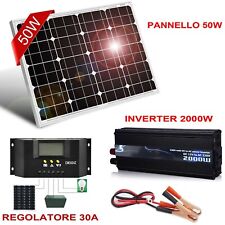 KIT FOTOVOLTAICO 0,5 KW INVERTER 2000W PANNELLO SOLARE 50W REGOLATORE 30A PWM