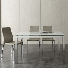 TAVOLO ALLUNGABILE IN CRISTALLO TEMPERATO BASE ACCIAIO VARIE FINITURE MC635