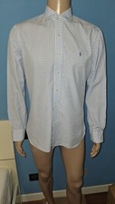 POLO RALPH LAUREN UOMO CAMICIA BIANCA A QUADRI BLU TAGLIA S 100% COTONE 