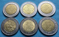 LOTTO 5 MONETE 500 LIRE 1993 CENTENARIO BANCA D'ITALIA+500 LIRE 1994 SAN MARINO