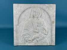 Targa Bassorilievo Da Muro In Marmo Bianco 28cm Edicola Madonna Con Bambino