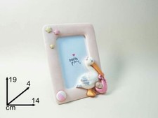 BOMBONIERA  BATTESIMO NASCITA QUADRETTO ICONA cicogna  CERAMICA ORO 14x19 cm