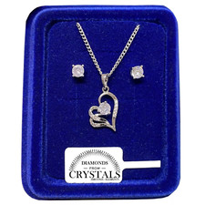 Collana Cuore Stilizzato + Orecchini pl. oro Bianco 18k con Cristalli Zirconi