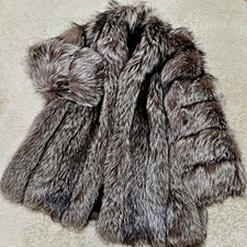 Cappotto pelliccia vera volpe argento orlo smerlato lungo donna M morbido conciato autentico Giappone