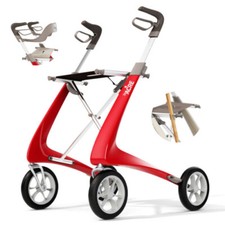 Rollator Acre Carbon Ultralight Comfort Rosso con cintura posteriore supporto bastone e borsa