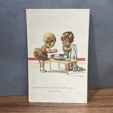 CARTOLINA PICCOLA COLORI CROCE ROSSA ITA. LAVIAMO BENE LE MANI! MOLTO SAPONE 