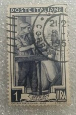 FRANCOBOLLO DEL LAVORO L'OFFICINA POSTE ITALIANE 1 LIRA FILIGRANA A STELLA RARO