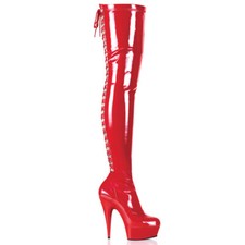 Stivali sopra il ginocchio Delight-3063 sexy Pleaser tacco alto rosso vernice lacci dietro