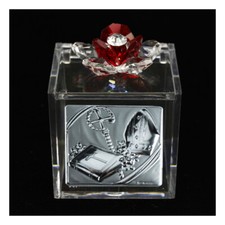 31885-rosso Bomboniere Scatolina Portaconfetti fiore cristallo Santa Cresima