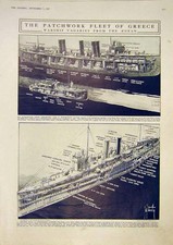 Vecchia stampa d'epoca originale flotta Grecia nave da guerra Egeo motoscafo marina 1917 20°