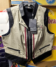 NUOVO gilet Harley Davidson in pelle e denim kaki XL