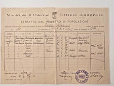 Palermo 1937 Estratto del Registro di Popolazione Ufficio Anagrafe