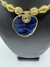 Collana collare agata blu oro