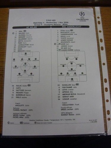 2006 teamsheet ac - teamsheet:,